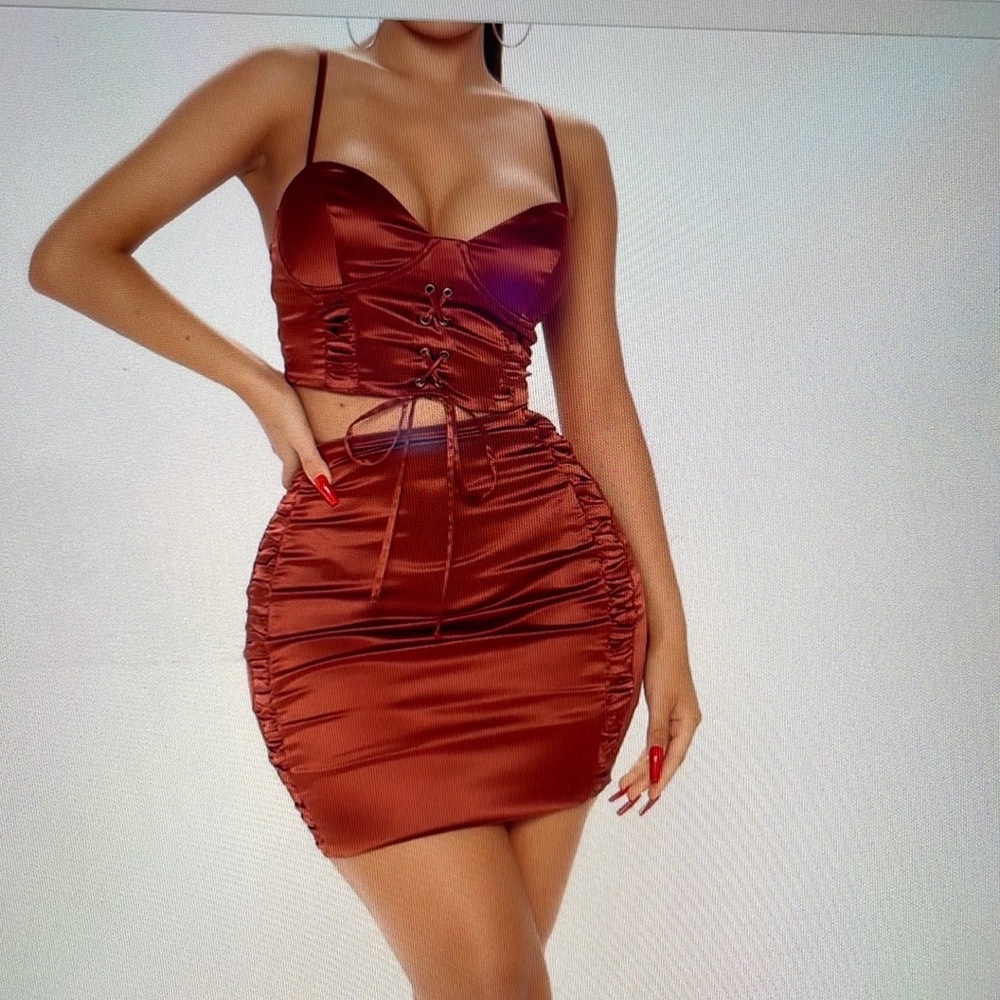 Rust two piece skirt set size M